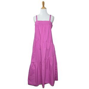 Donna Morgan Tiered Cotton Stretch Maxi Sundress Pink Dress Size 8 Pockets